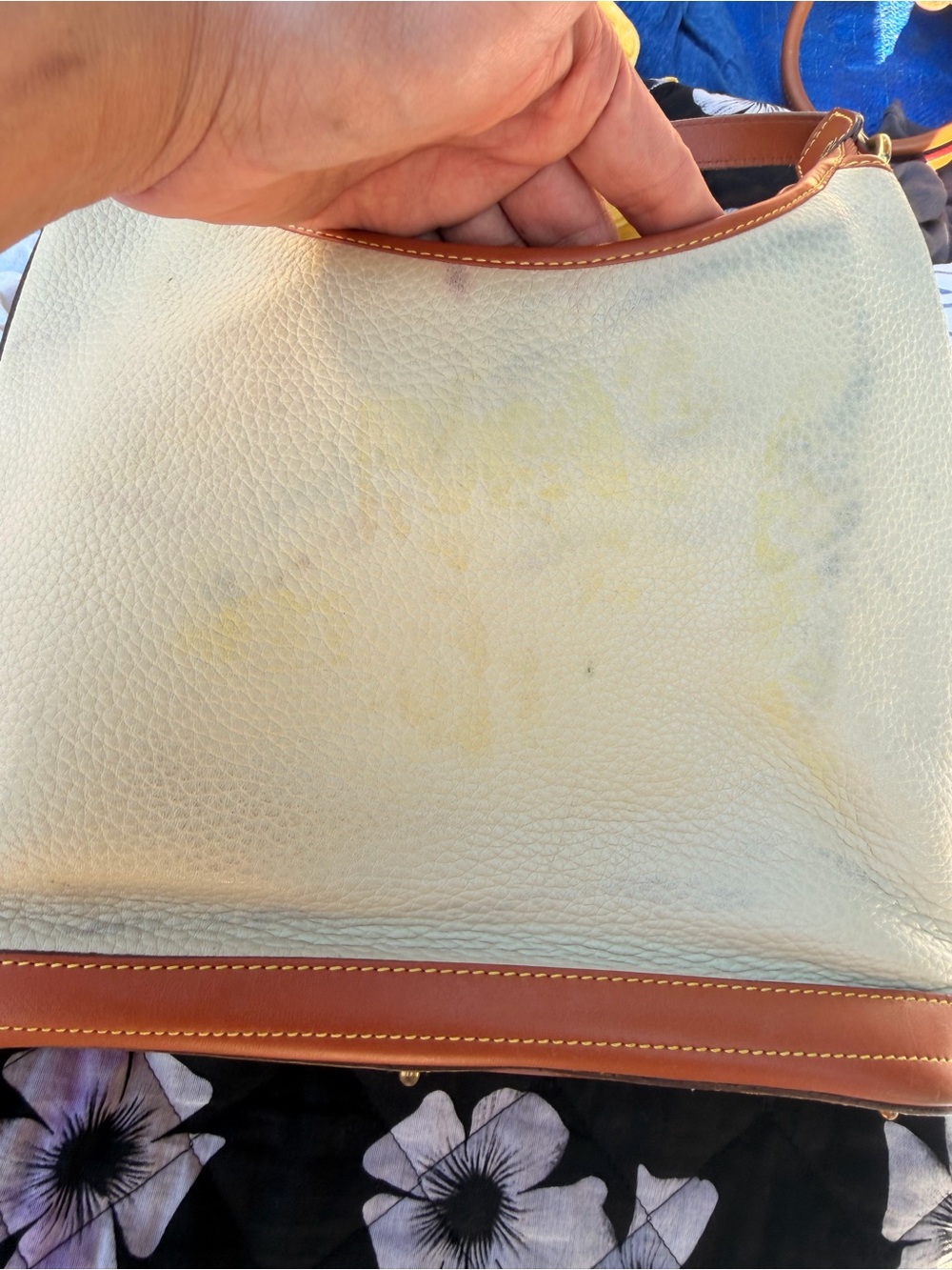 Dooney & Bourke Cream Leather Satchel with Tan Trim - Picture 4 of 6
